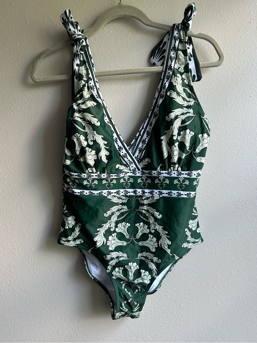 NWOT Green Floral Tie-Shoulder One-Piece Swimsuit